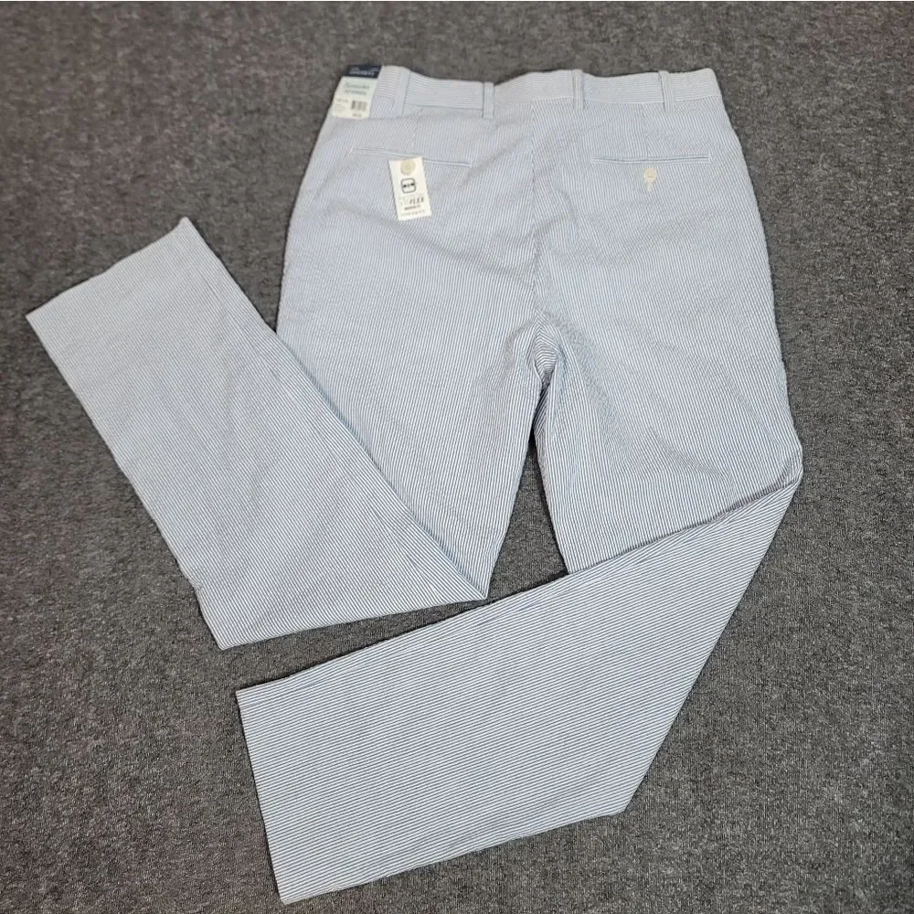 Crown & Ivy Seersucker Mens Modern Fit Pant Size 34W × 32L Blue White Striped